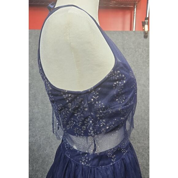 Teeze Me Navy Blue & Silver Glittered Homecoming Formal Mini Dress Size 3 - Picture 7 of 16